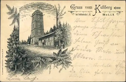 Litho Schönheide im Erzgebirge Sachsen, Prinz Georg Turm, Kuhberg