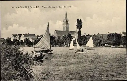 Ak Morannes Maine-et-Loire, Vue de la rive droite de la Sarthe