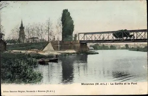 Ak Morannes Maine et Loire, La Sarthe et le Pont