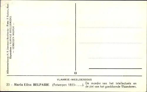 Ak Marie Elisabeth Belpaire, Belgische Schriftstellerin