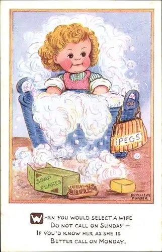 Künstler Ak Phyllis, P., Mädchen beim Waschen, Seife, When you would Select a Wife...