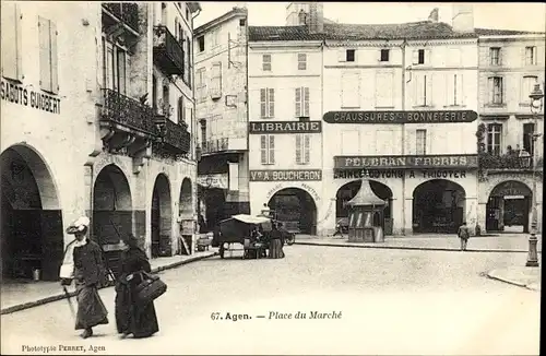 Ak Agen Lot et Garonne, Place du Marche, Librairie