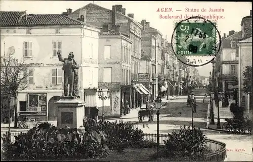 Ak Agen Lot et Garonne, Statue de Jasmin, Boulevard de la Republique
