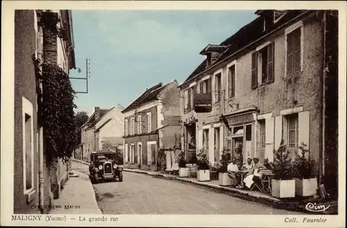 Ak Maligny Yonne, La grande rue