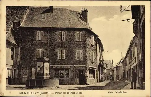 Ak Montsalvy Cantal, Place de la Fontaine
