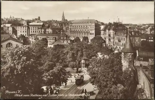 Ak Plauen im Vogtland, Blick vom Rathaus auf Lutherplatz und Bahnhofsstraße