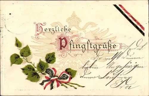 Präge Litho Glückwunsch Pfingsten, Zweige, Adler, Patriotik