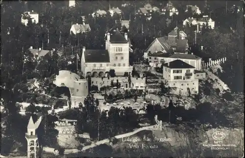 Ak Lidingö Schweden, Villa Foresta, Blick auf den Ort, Fliegeraufnahme