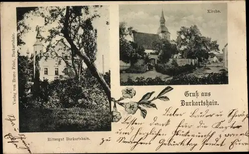 Ak Burkartshain Wurzen in Sachsen, Rittergut, Kirche