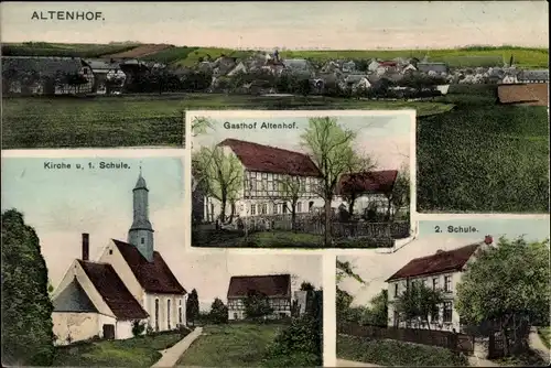 Ak Altenhof Leisnig in Sachsen, Panorama, Kirche, Gasthof, Schulen