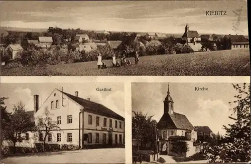 Ak Kiebitz Ostrau in Sachsen, Gesamtansicht, Gasthof, Kirche