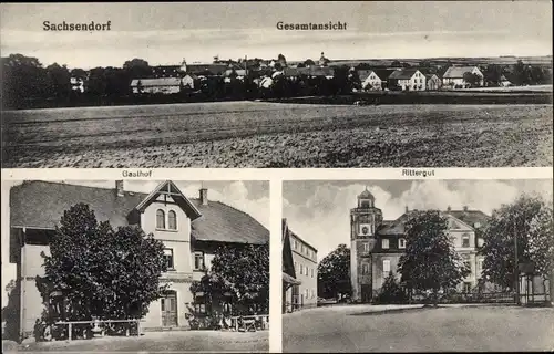 Ak Sachsendorf Kühren-Burkartshain Wurzen in Sachsen, Gesamtansicht, Gasthof, Rittergut