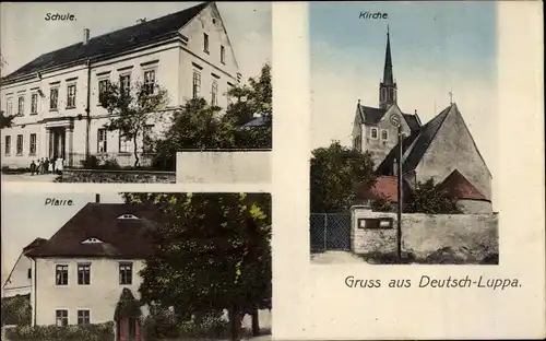 Ak Deutsch Luppa Wermsdorf in Sachsen, Kirche, Schule, Pfarre