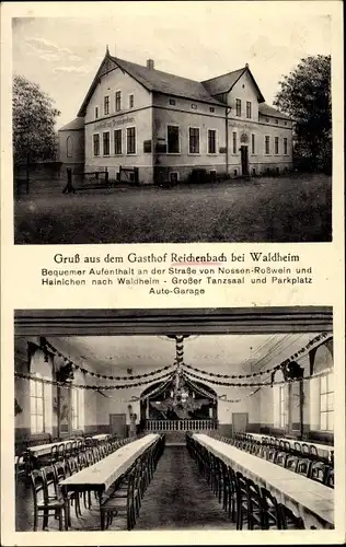 Ak Reichenbach Kriebstein in Mittelsachsen, Gasthof Reichenbach, Saal