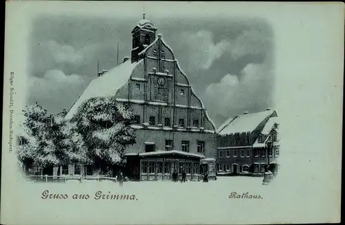 Ak Grimma in Sachsen, Rathaus im Winter