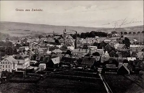 Ak Zwönitz im Erzgebirge Sachsen, Blick auf den Ort