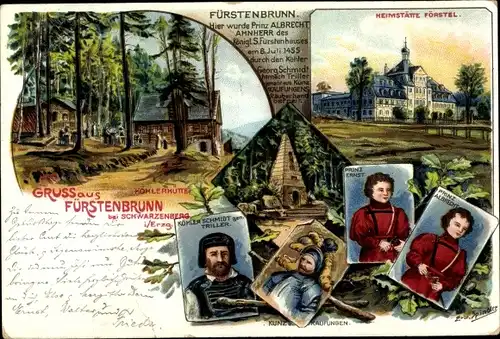 Künstler Litho Spindler, E., Waschleithe Grünhain Beierfeld im Erzgebirge, Köhlerhütte Fürstenbrunn
