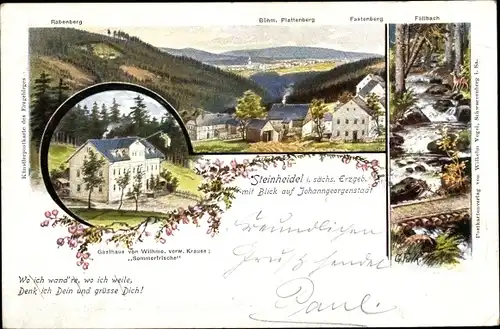 Künstler Litho Falk, G., Steinheidel Breitenbrunn im Erzgebirge, Fällbach, Rabenberg, Gasthaus