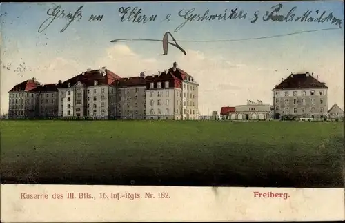 Ak Freiberg in Sachsen, Kaserne des III Batls. 16. Infanterie Regiment Nr. 182