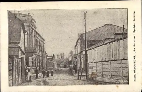 Ak Rawa Mazowiecka Polen, Ulica Pocztowa i Syndykat Rolniczy