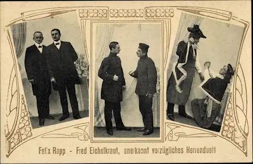 Jugendstil Passepartout Ak Felix Rapp, Fred Eichelkraut, Herrenduett, Komiker