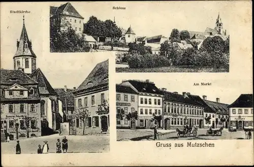 Ak Mutzschen Grimma in Sachsen, Stadtkirche, Schloss, Marktplatz