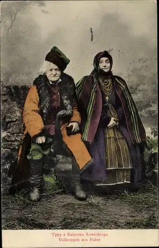 Ak Mann in Frau in polnischen Trachten