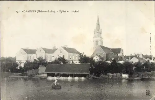 Ak Morannes Maine et Loire, Eglise et Hopital