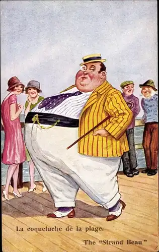 Künstler Ak Übergewichtiger Mann auf der Strandpromenade, The Strand Beau