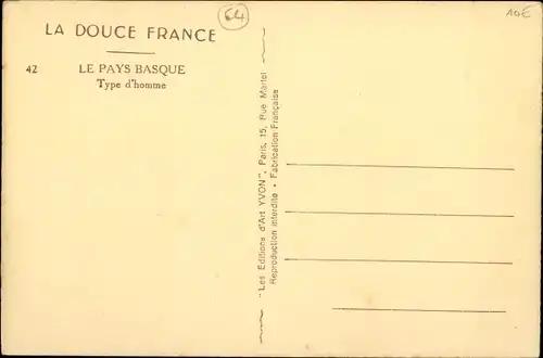 Künstler Ak La Douce France, le Pays Basque, Type d'homme, rauchender Mann