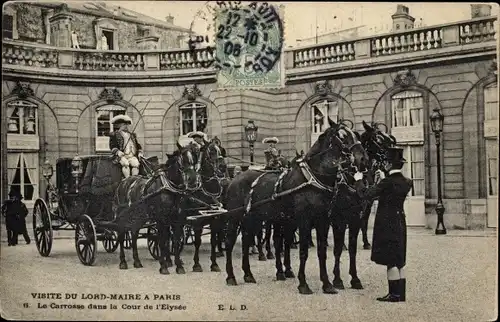 Ak Paris VIII Arrondissement Élysée, Visite du Lord Maire, Le Carrosse dans la Cour de l'Elysée