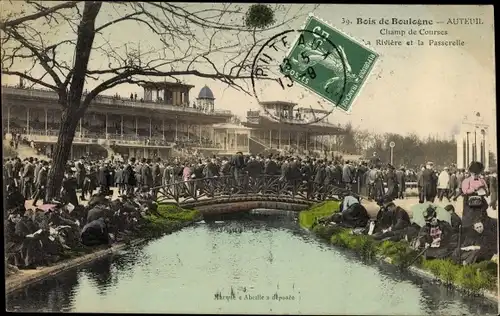 Ak Auteuil Yvelines, Bois de Boulogne, Champ de Courses, La Riviere, Passerelle