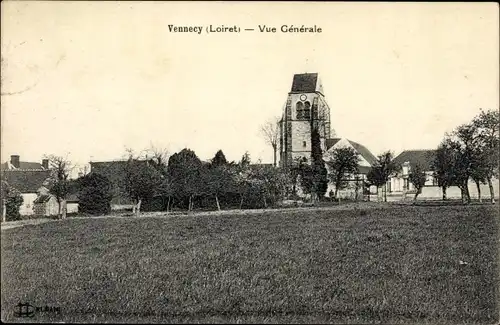 Ak Vennecy Loiret, Vue générale, Eglise