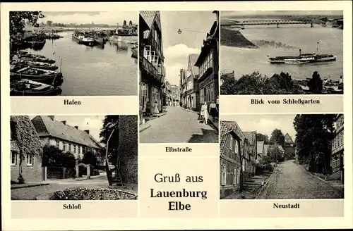 Ak Lauenburg in Schleswig Holstein, Hafen, Elbstraße, Schloss, Blick vom Schlossgarten, Neustadt