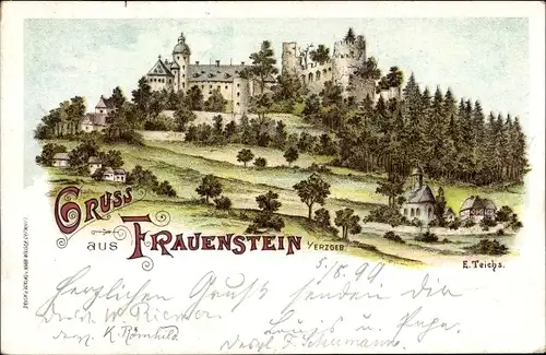 Künstler Litho Teichs, E., Frauenstein im Erzgebirge, Blick auf den Ort