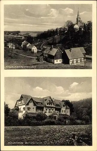 Ak Krummenhennersdorf Halsbrücke in Sachsen, Kirchliches Bundeshaus, Blick auf den Ort