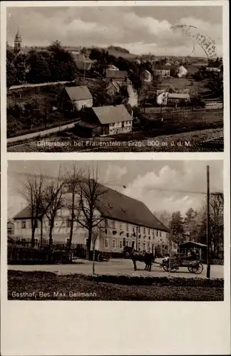 Ak Dittersbach Frauenstein im Erzgebirge, Blick auf den Ort, Gasthof