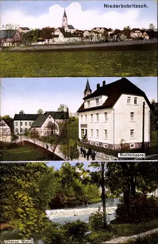 Ak Niederbobritzsch Bobritzsch Hilbersdorf im Erzgebirge, Blick auf den Ort, Buchbinderei, Wehr