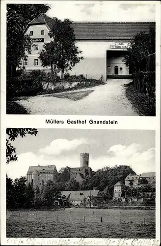 Ak Gnandstein Frohburg in Sachsen, Müllers Gasthof, Blick auf den Ort