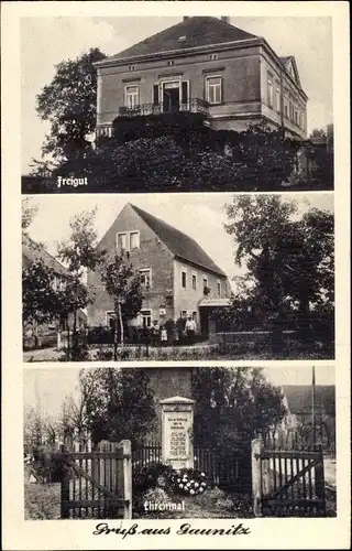 Ak Gaunitz Liebschützberg in Sachsen, Freigut, Ehrenmal, Gasthaus
