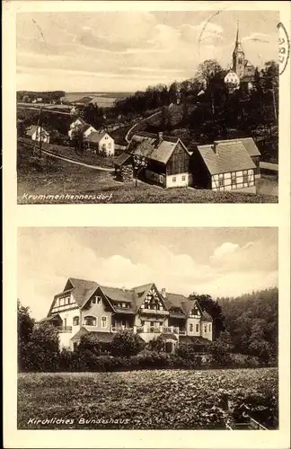 Ak Krummenhennersdorf Halsbrücke in Sachsen, Kirchliches Bundeshaus, Blick auf den Ort