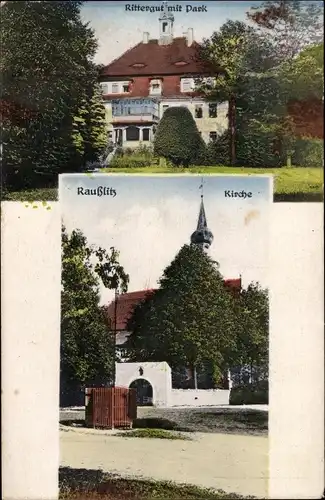 Ak Raußlitz Nossen in Sachsen, Rittergut mit Park, Kirche