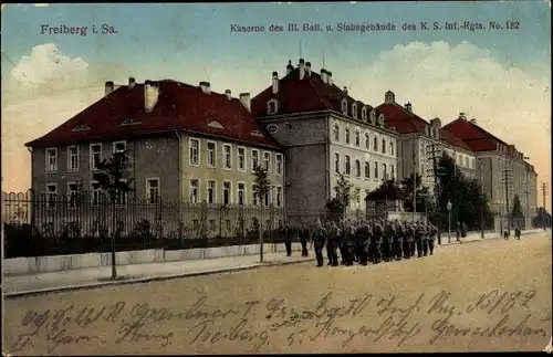 Ak Freiberg in Sachsen, Kaserne des 3. Bataillons und Stabsgebäude des Inf. Regiment 182