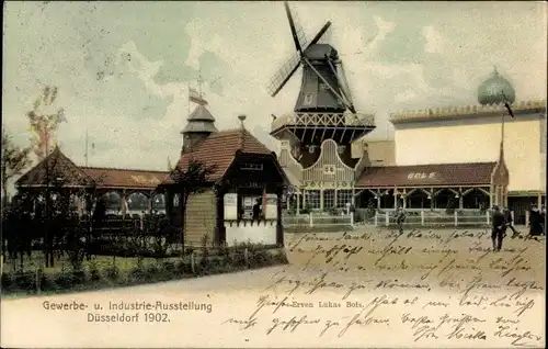 Ak Düsseldorf am Rhein, Industrie- und Gewerbeausstellung 1902, Erven Lukas Bols, Windmühle