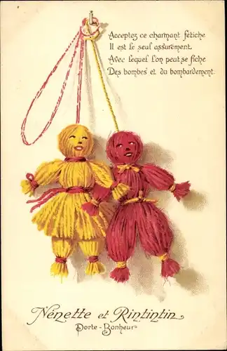 Künstler Ak Nenette et Rintinin, Porte Bonheur, Wollpuppen