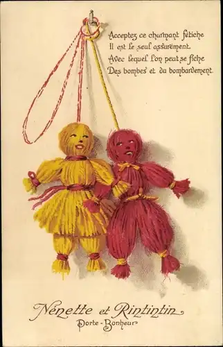 Künstler Ak Nenette et Rintinin, Porte Bonheur, Wollpuppen