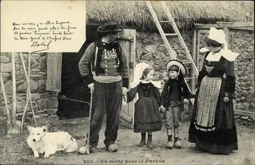 Ak Madame et Monsieur Botrel, Kinder, Familienbild, En route pour le Pardon