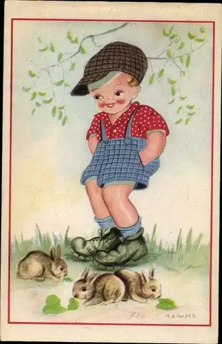 Künstler Ak Cooper, M.B., Junge füttert Kaninchen