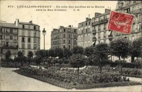Ak Levallois Perret Hauts de Seine, Jardins de la Mairie, Rue Voltaire