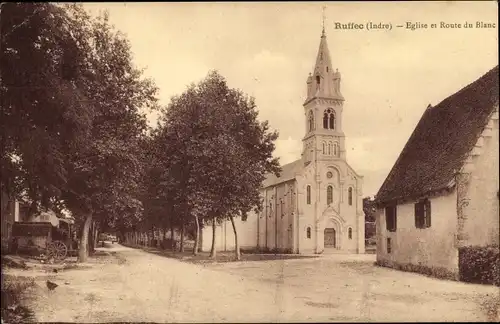 Ak Ruffec Indre, Eglise et Route du Blanc